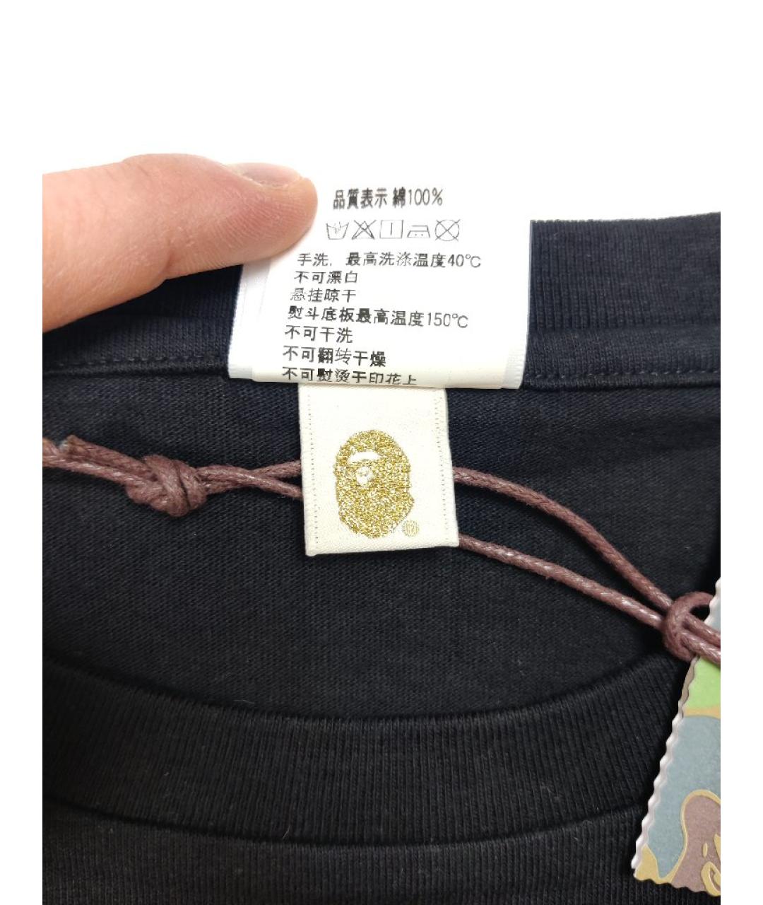 A BATHING APE Черная хлопковая футболка, фото 5