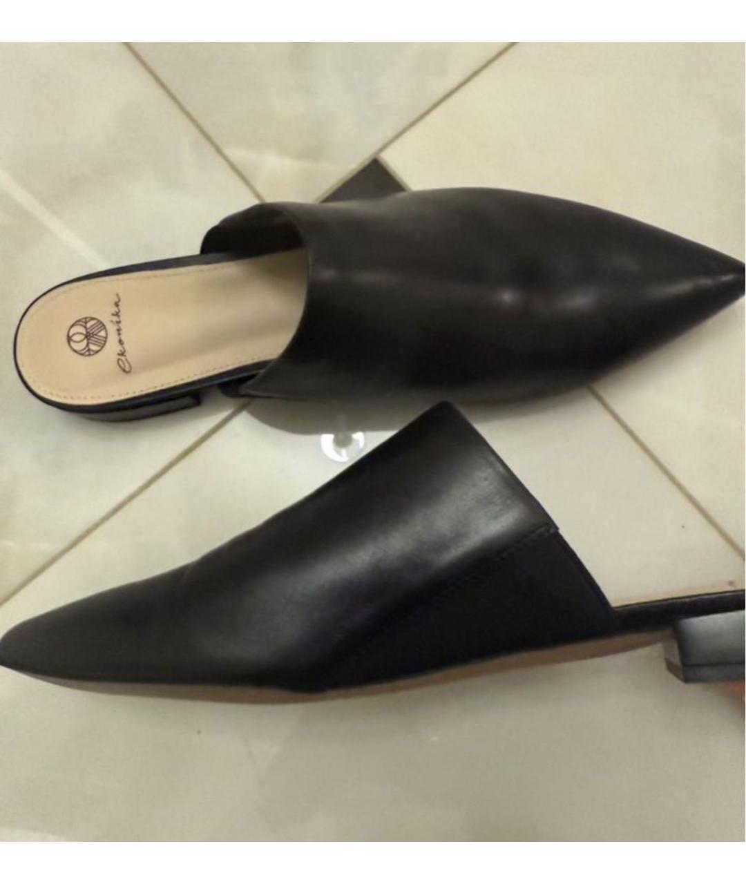 12 STOREEZ Черные кожаные мюли, фото 4