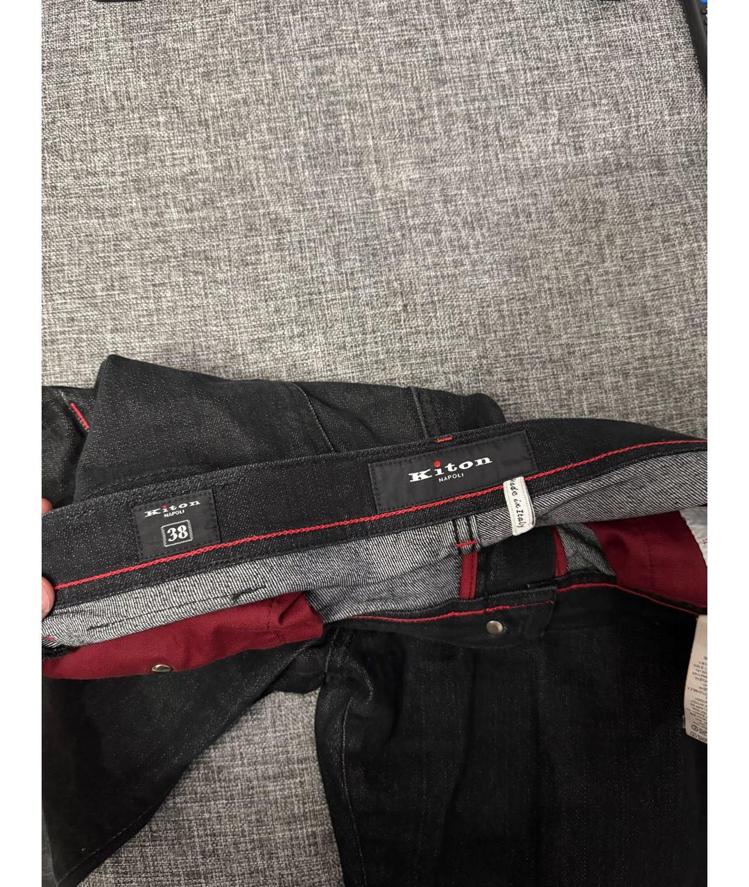 KITON Черные хлопко-эластановые прямые джинсы, фото 3