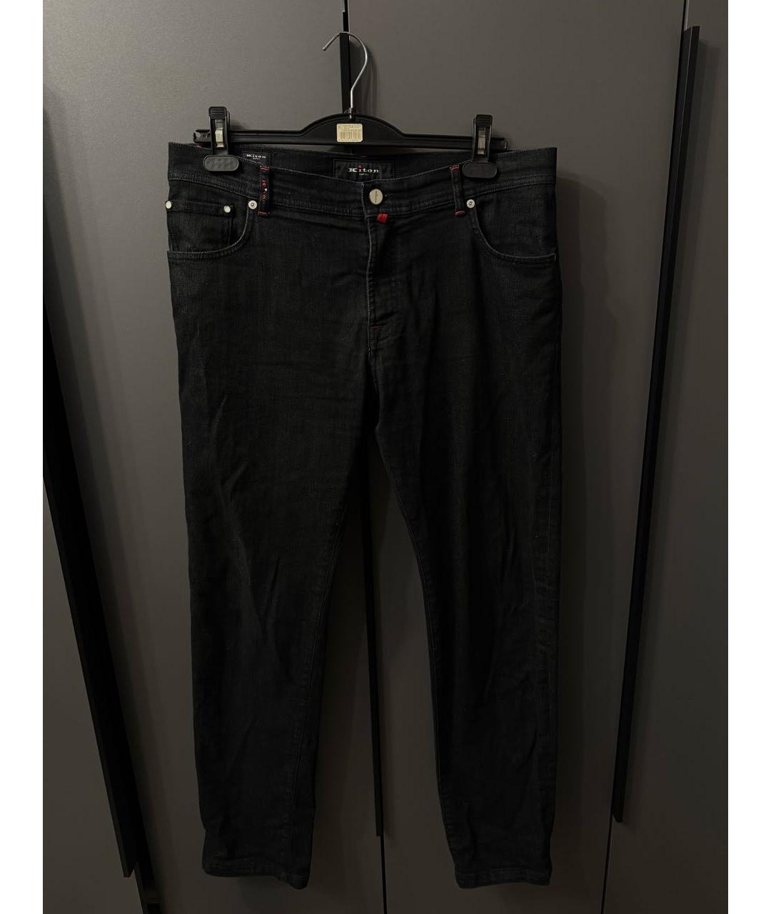 KITON Черные хлопко-эластановые прямые джинсы, фото 5