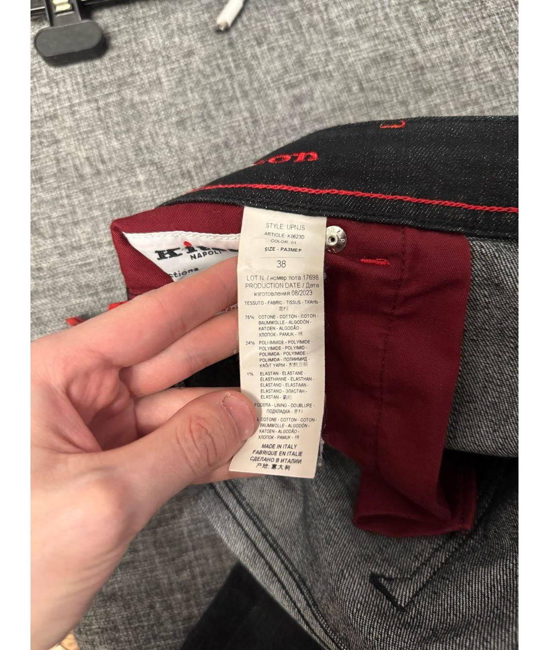 KITON Черные хлопко-эластановые прямые джинсы, фото 4