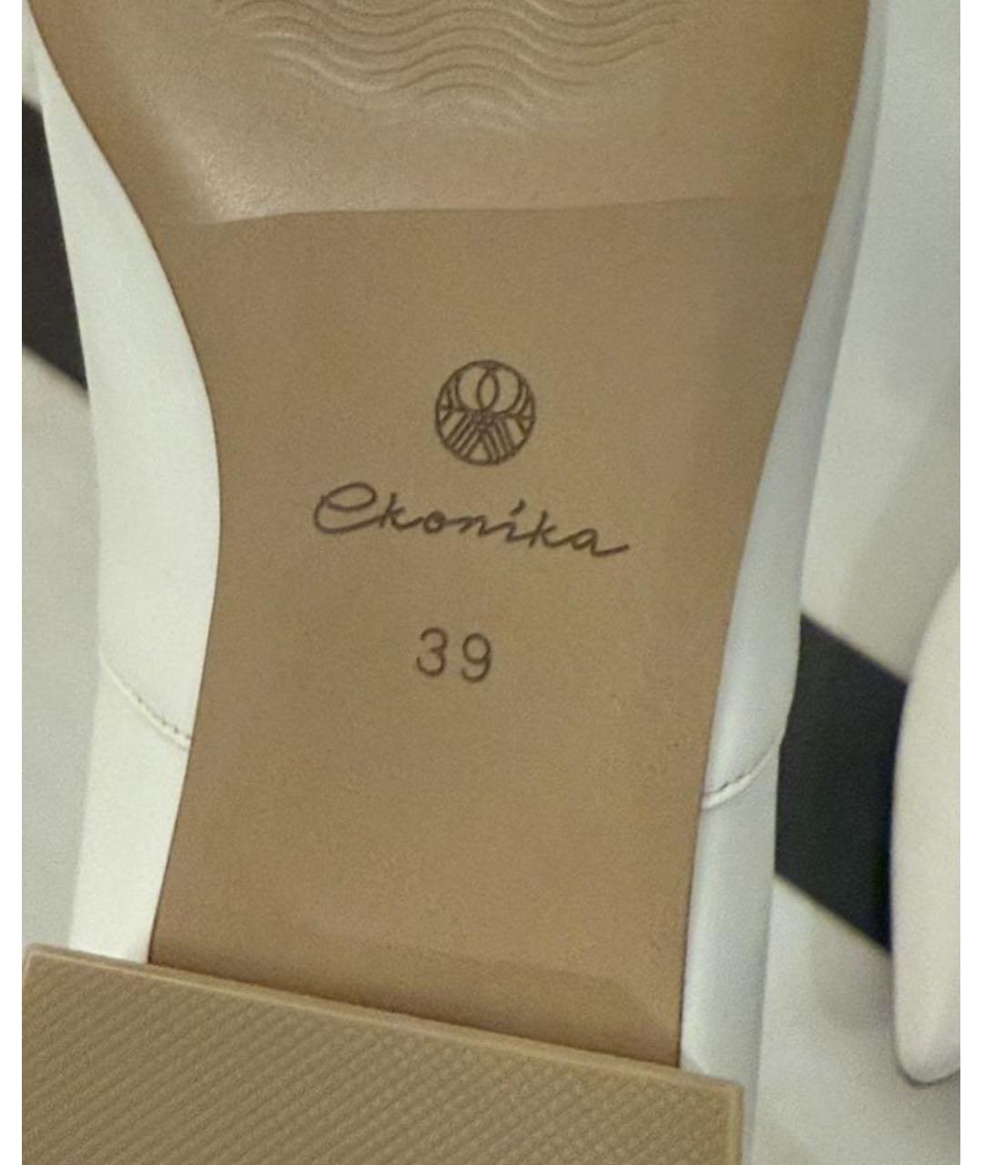 12 STOREEZ Белые кожаные лодочки на низком каблуке, фото 4