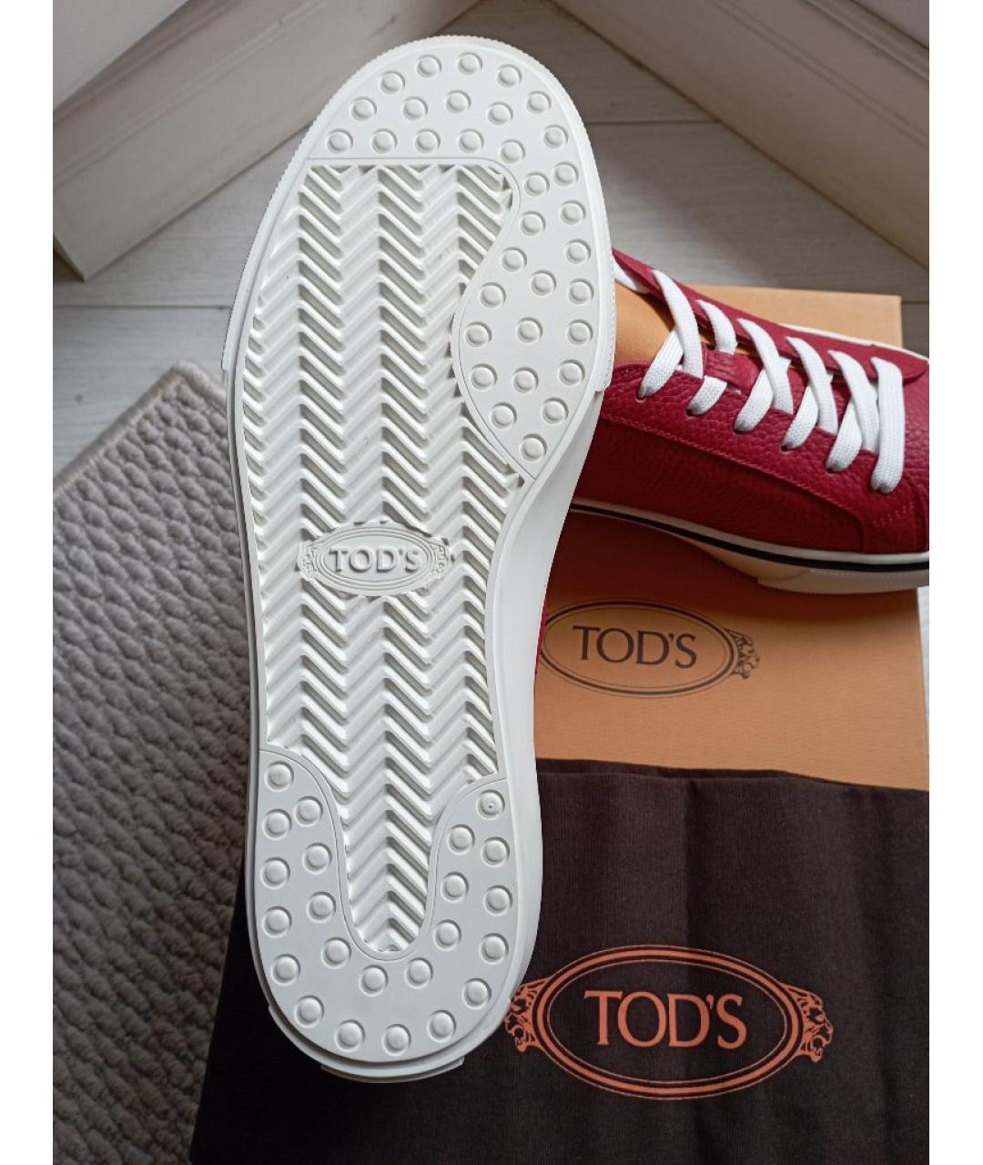 TOD'S Красные кожаные низкие кроссовки / кеды, фото 7