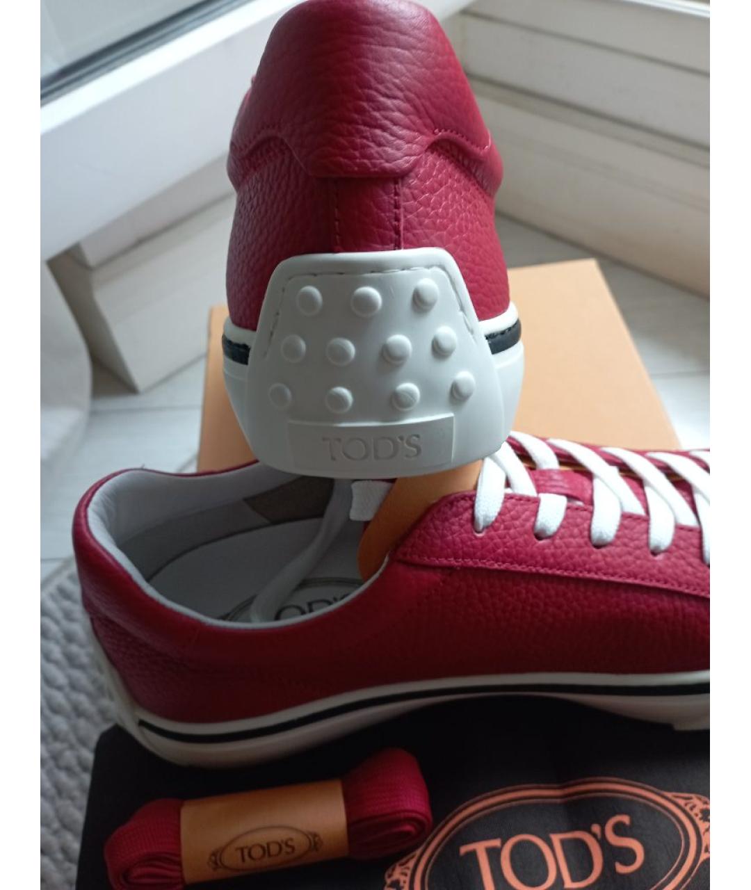 TOD'S Красные кожаные низкие кроссовки / кеды, фото 4