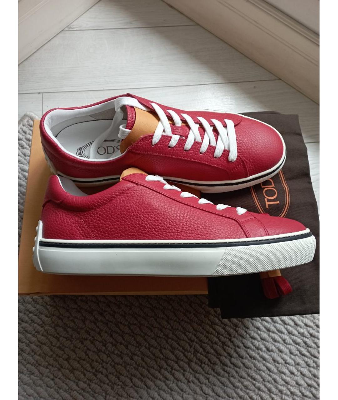 TOD'S Красные кожаные низкие кроссовки / кеды, фото 6