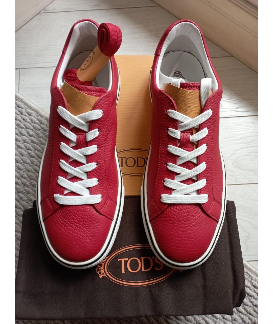 TOD'S Красные кожаные низкие кроссовки / кеды, фото 3