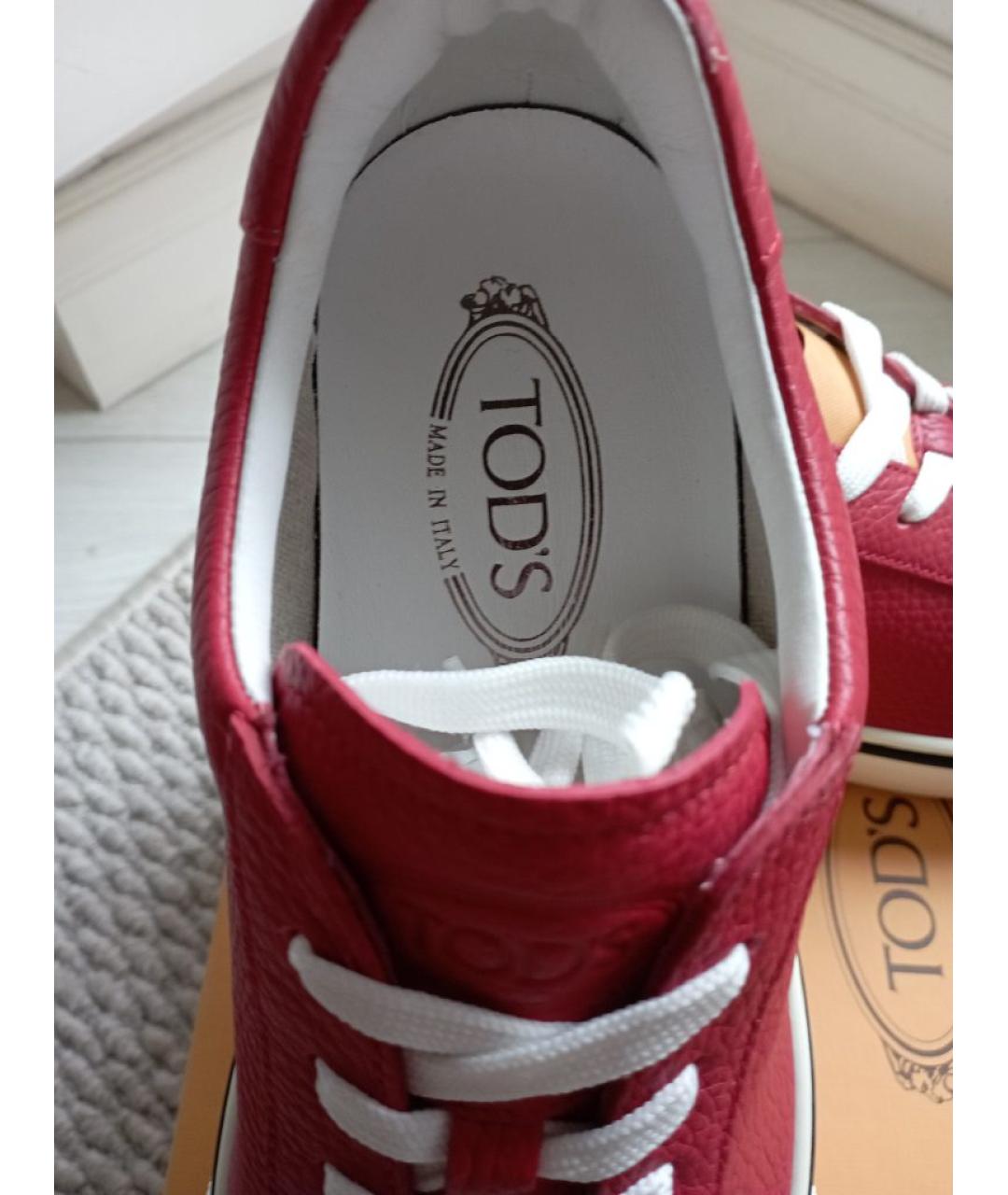 TOD'S Красные кожаные низкие кроссовки / кеды, фото 9