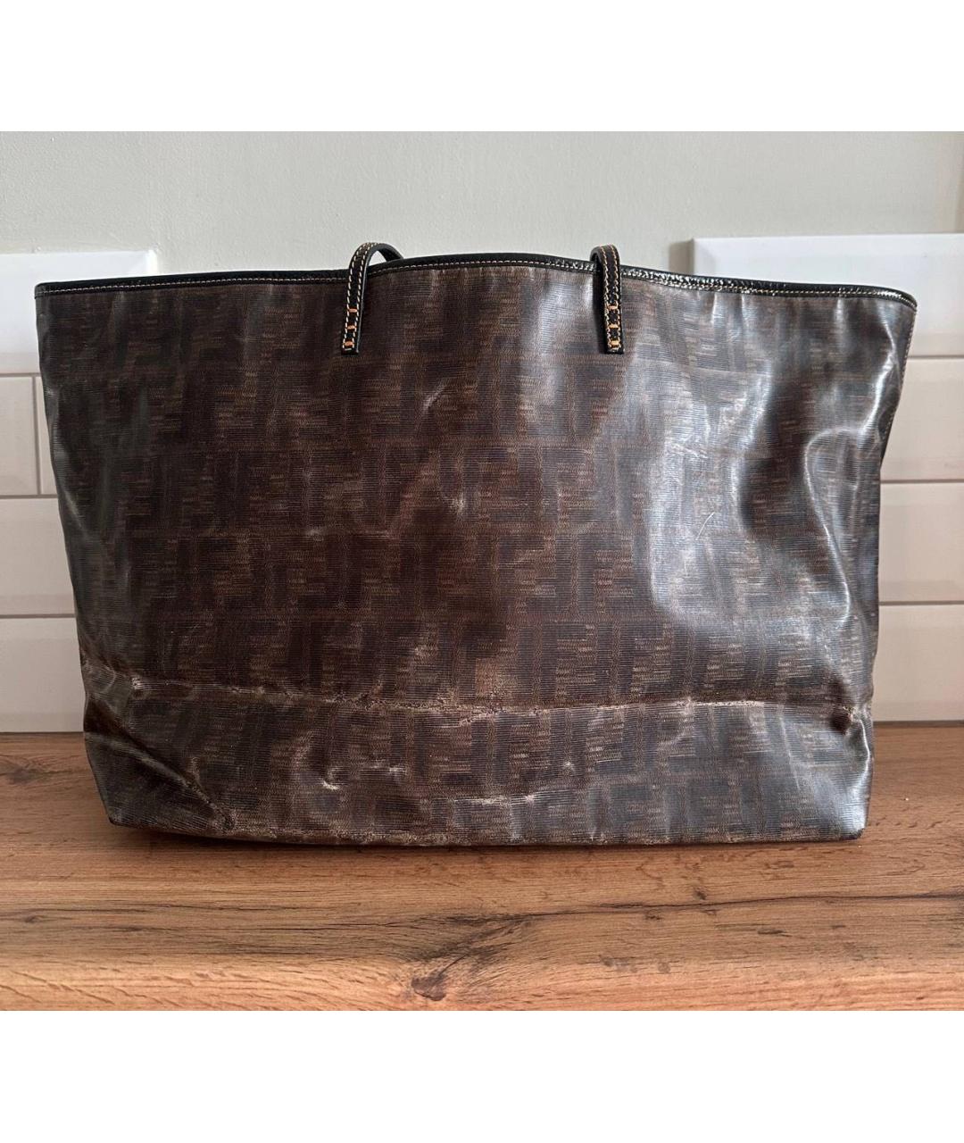 FENDI Коричневая кожаная сумка тоут, фото 2