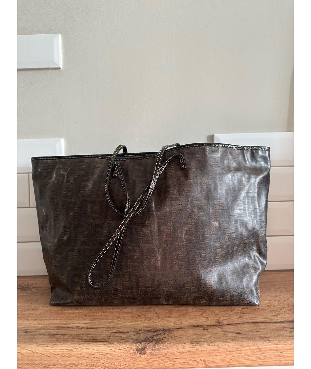 FENDI Коричневая кожаная сумка тоут, фото 4