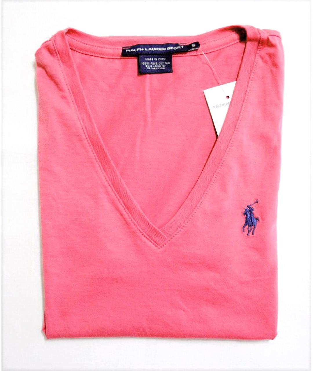RALPH LAUREN Розовая хлопковая футболка, фото 2