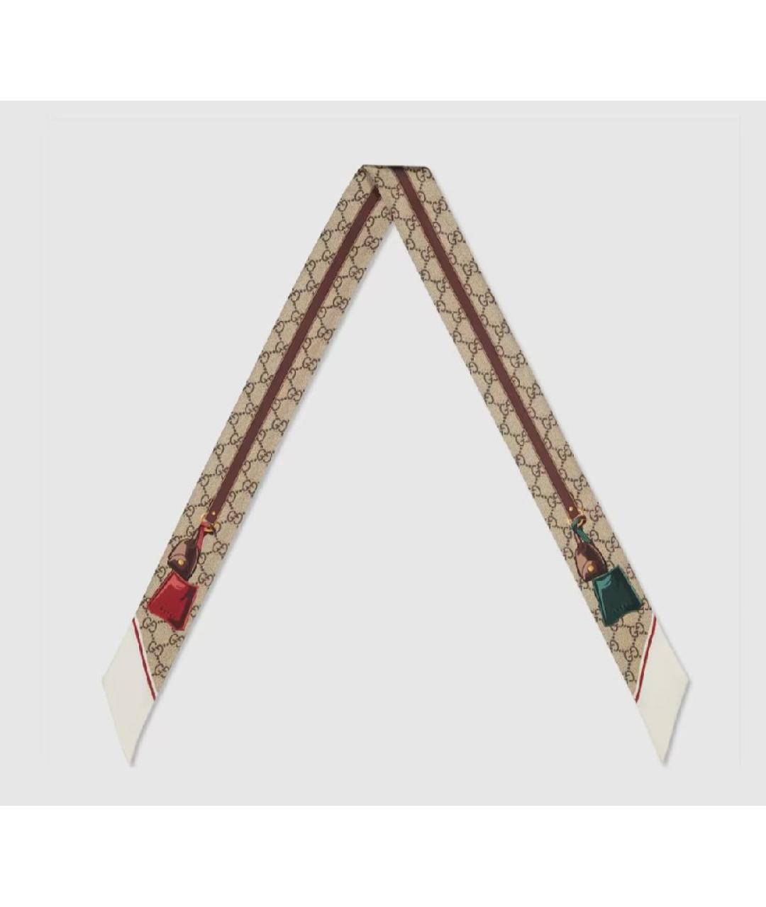 GUCCI Бежевый шелковый шарф, фото 2