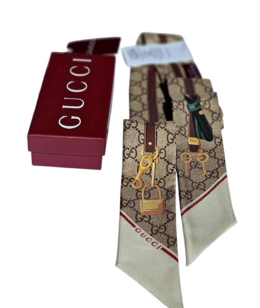 GUCCI Бежевый шелковый шарф, фото 4