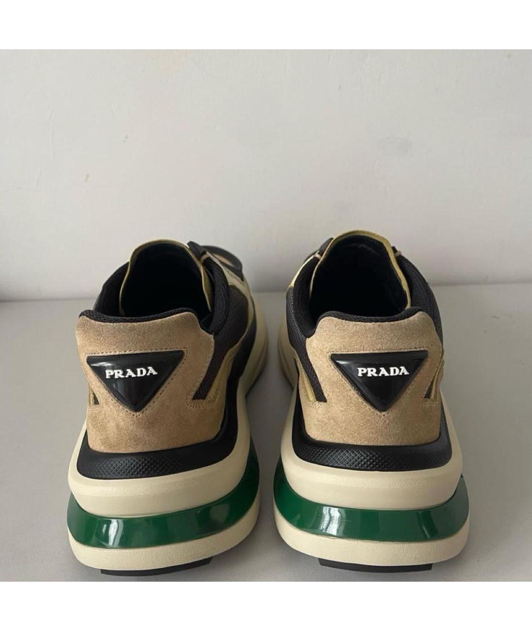 PRADA Бежевые кожаные низкие кроссовки / кеды, фото 4