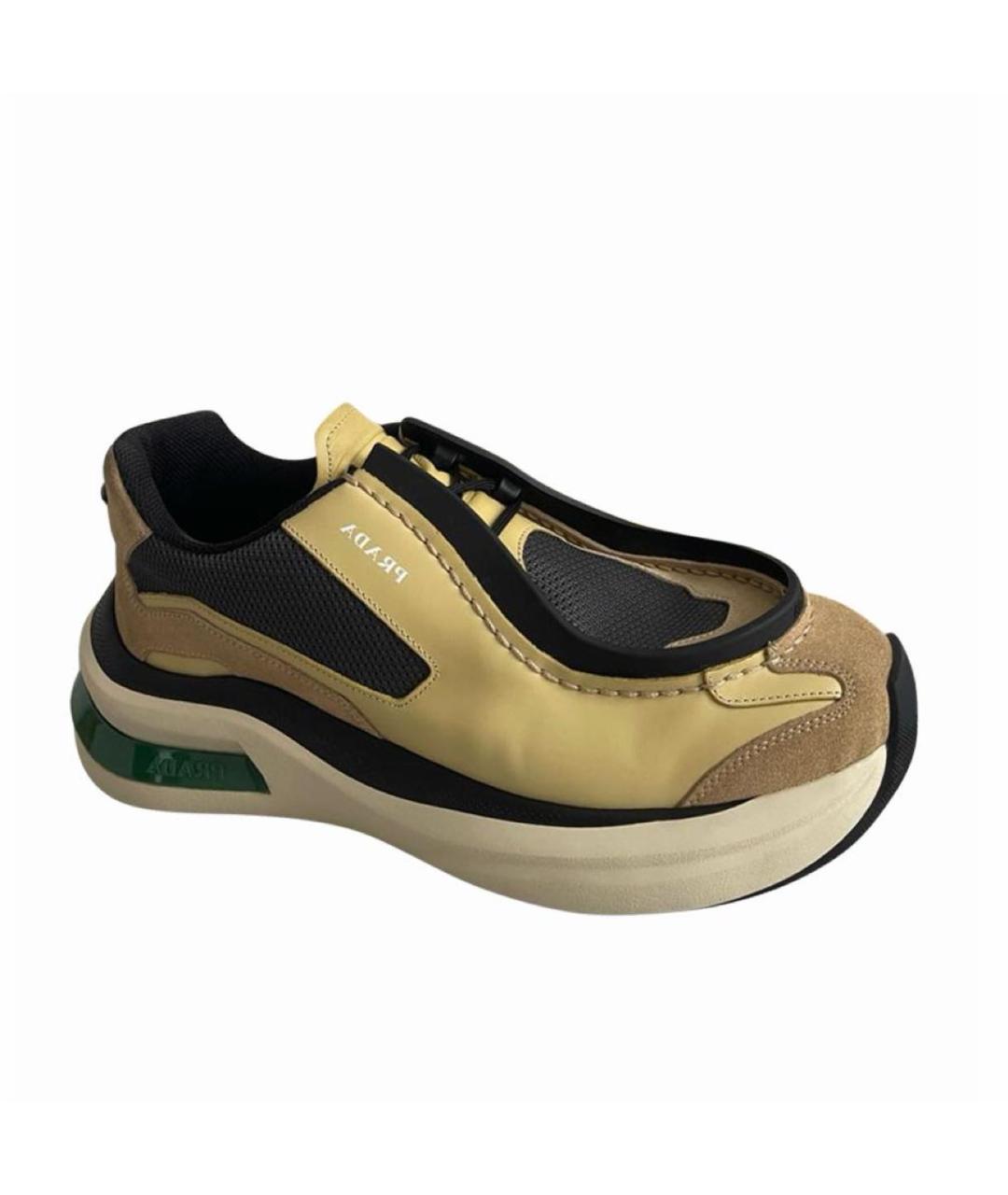 PRADA Бежевые кожаные низкие кроссовки / кеды, фото 5