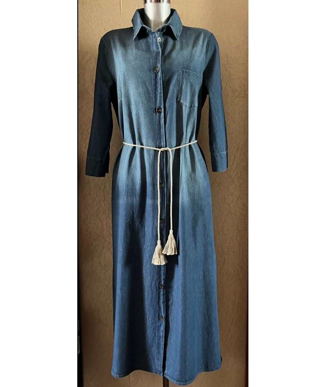 MAX MARA Темно-синее хлопковое повседневное платье, фото 8
