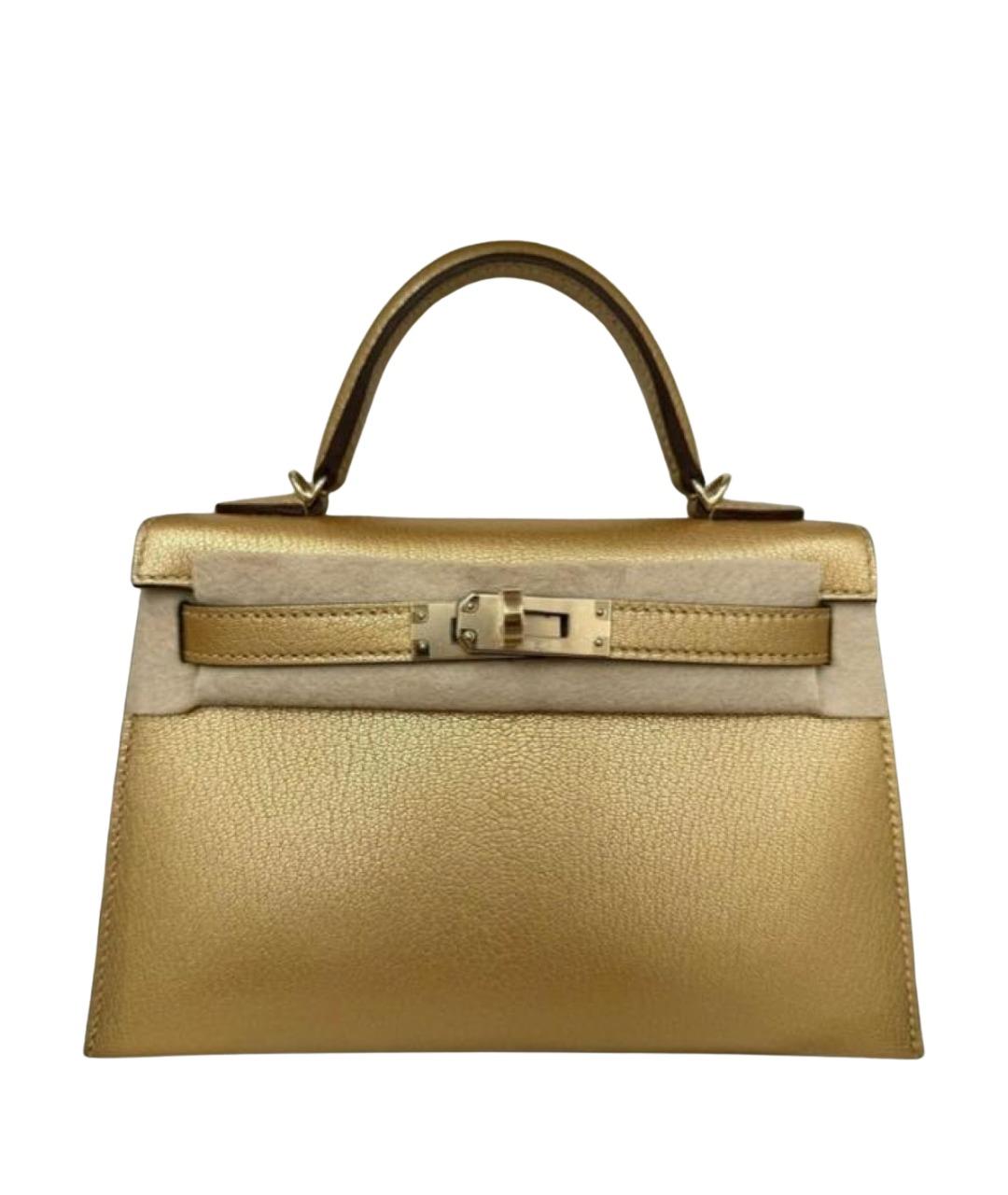 HERMES Золотая кожаная сумка с короткими ручками, фото 1