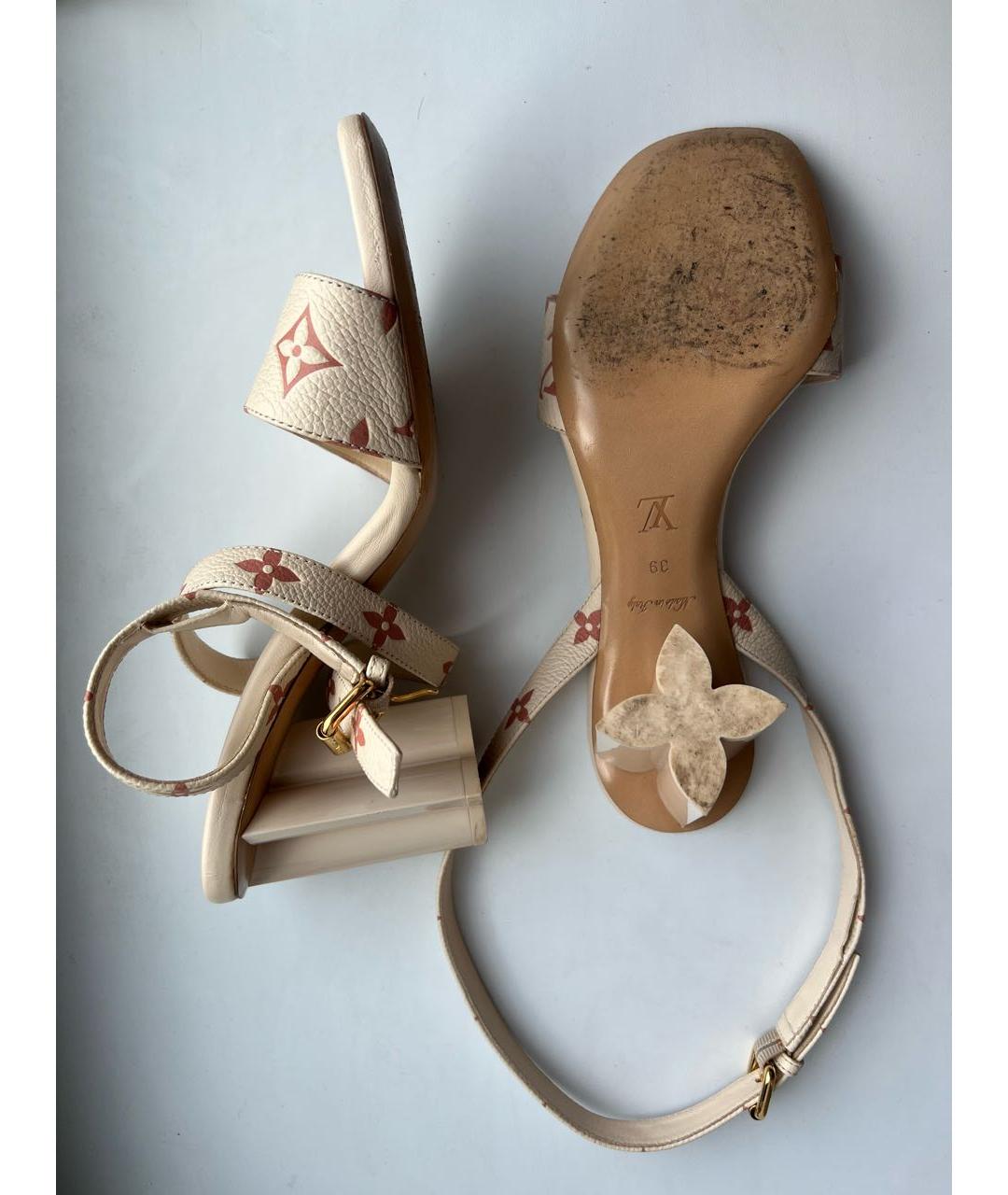 LOUIS VUITTON Бежевые кожаные босоножки, фото 5