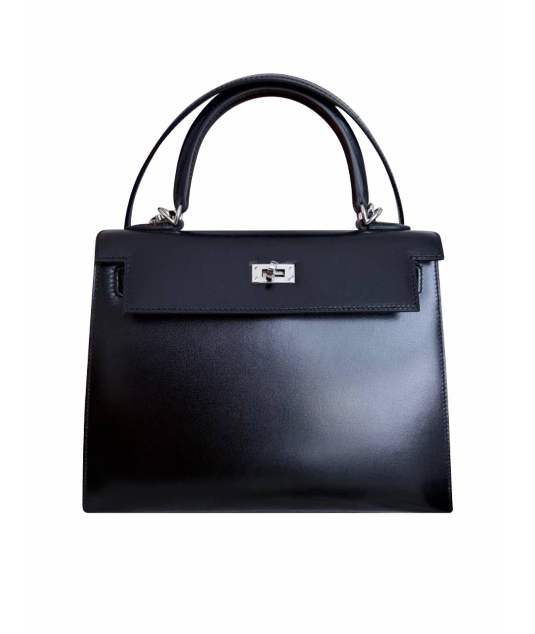 HERMES Черная кожаная сумка с короткими ручками, фото 1