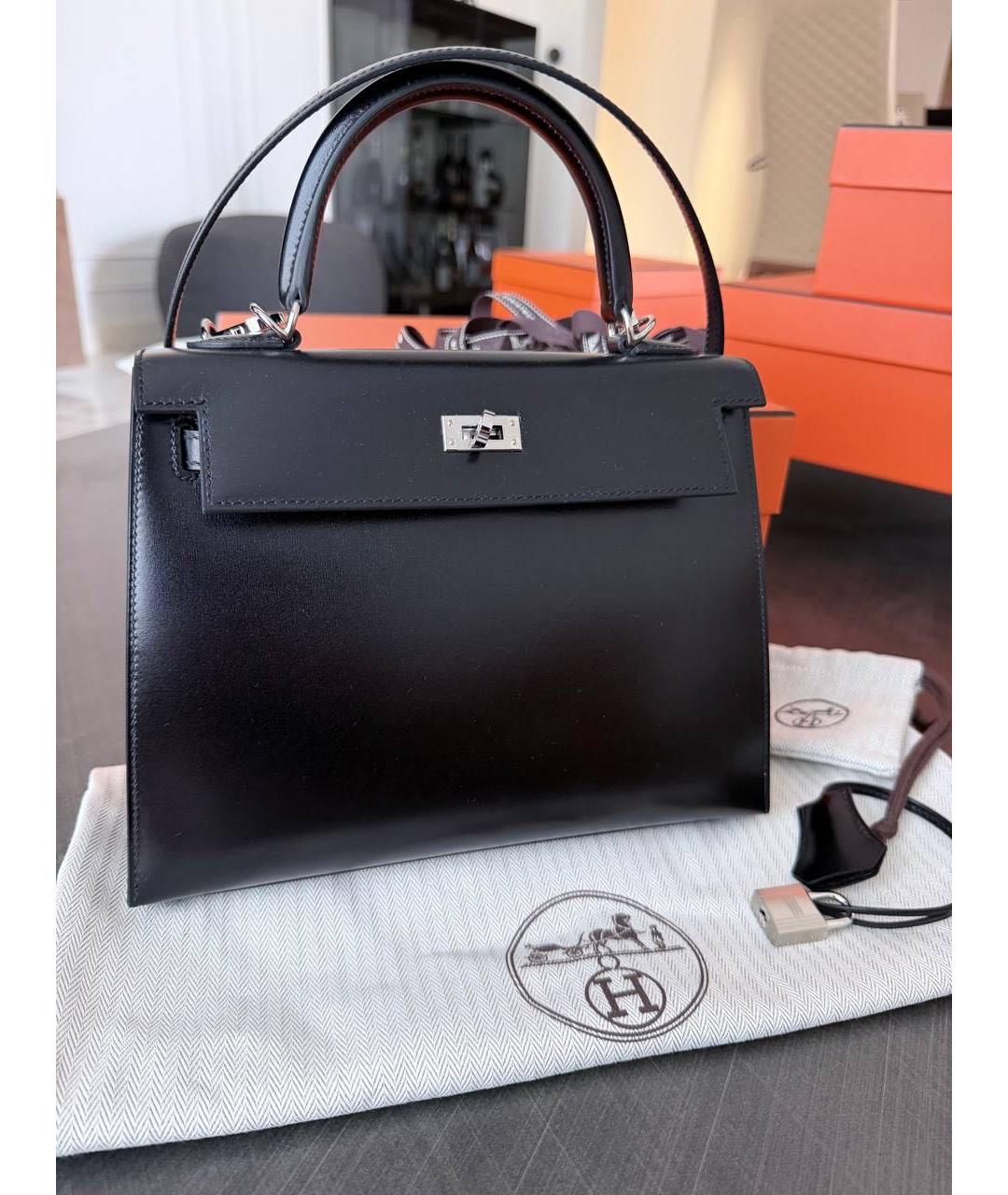 HERMES Черная кожаная сумка с короткими ручками, фото 2