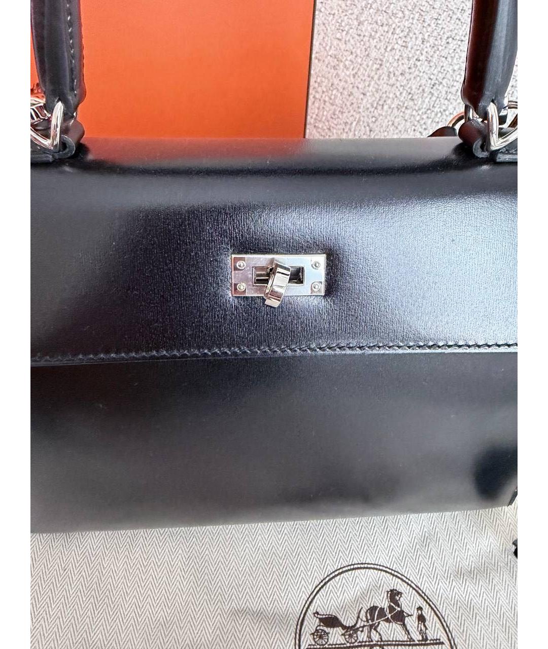 HERMES Черная кожаная сумка с короткими ручками, фото 6