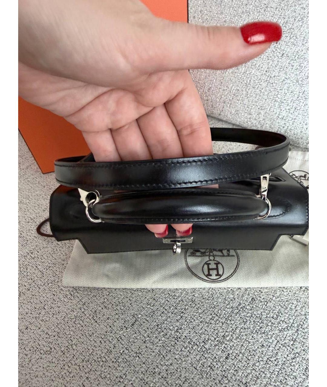 HERMES Черная кожаная сумка с короткими ручками, фото 4