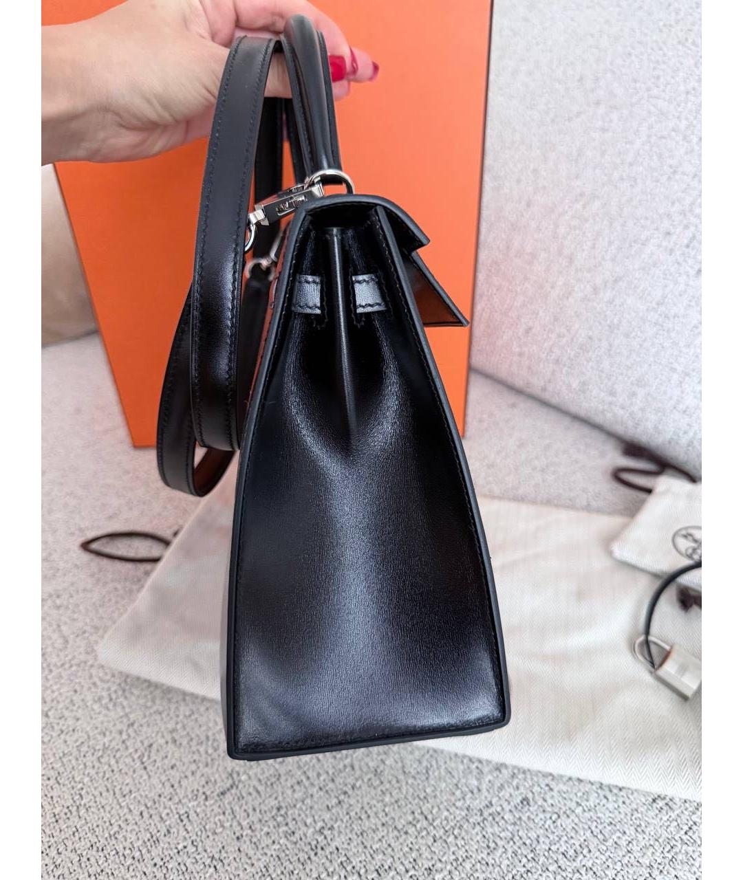 HERMES Черная кожаная сумка с короткими ручками, фото 3