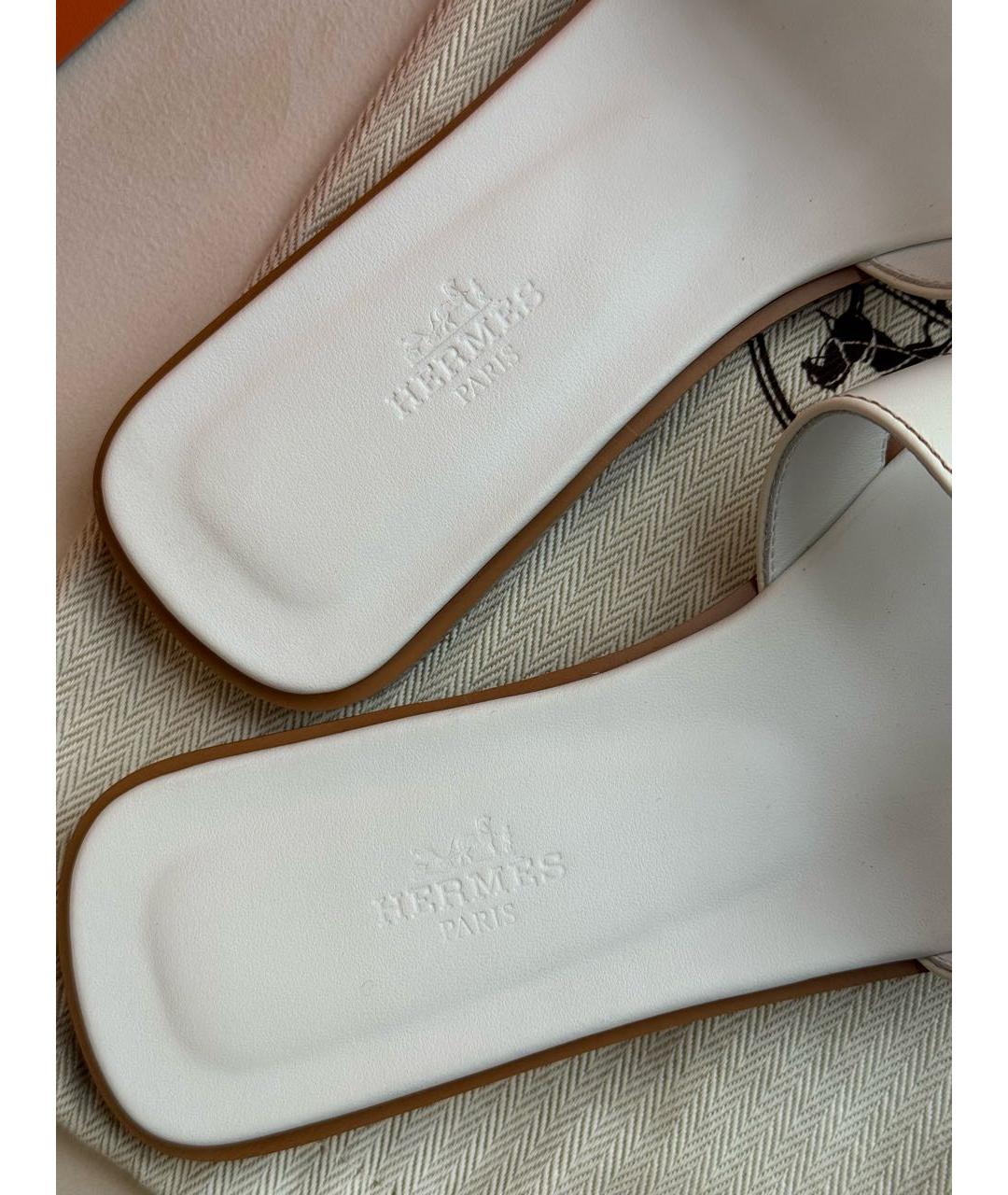 HERMES Белые кожаные шлепанцы, фото 3