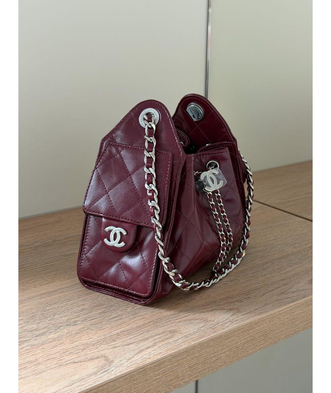CHANEL Бордовая кожаная сумка через плечо, фото 3
