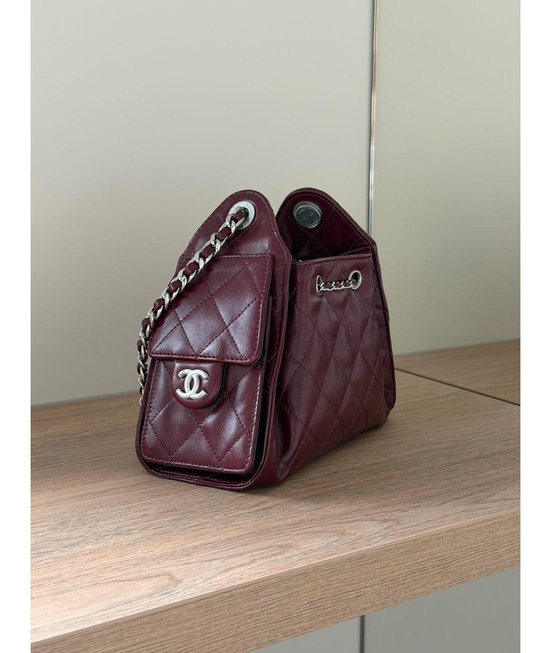 CHANEL Бордовая кожаная сумка через плечо, фото 4