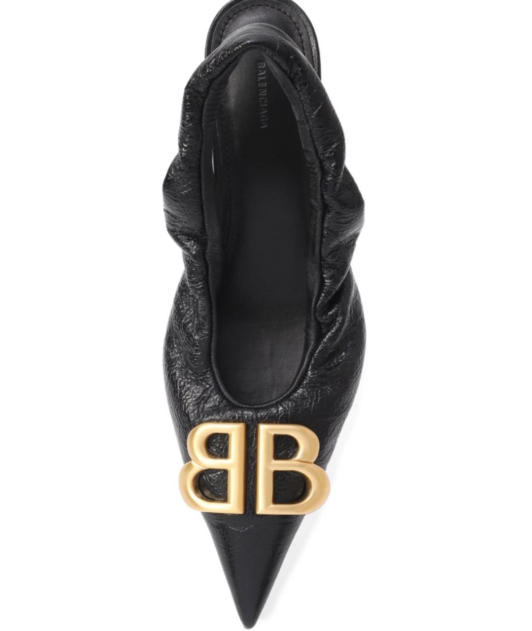 BALENCIAGA Черные кожаные лодочки на низком каблуке, фото 2