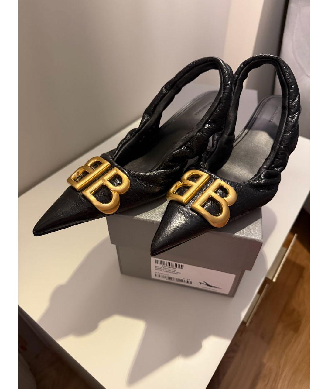 BALENCIAGA Черные кожаные лодочки на низком каблуке, фото 4