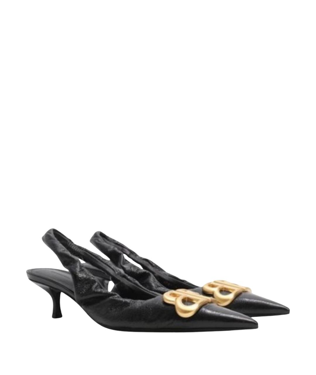 BALENCIAGA Черные кожаные лодочки на низком каблуке, фото 1