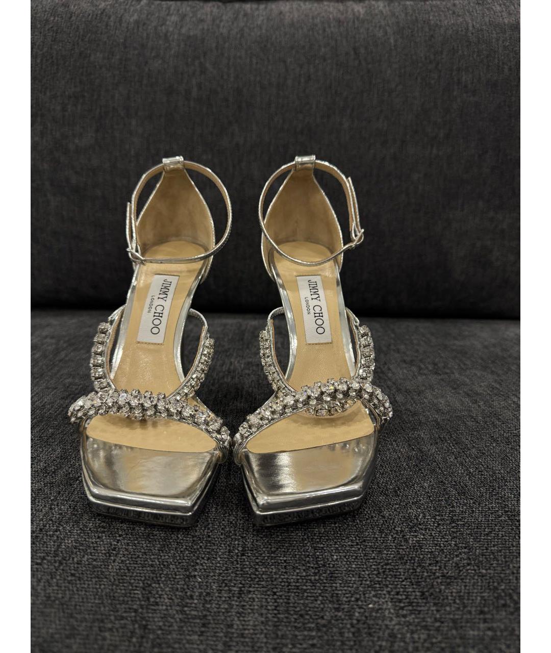 JIMMY CHOO Серебряные кожаные босоножки, фото 2