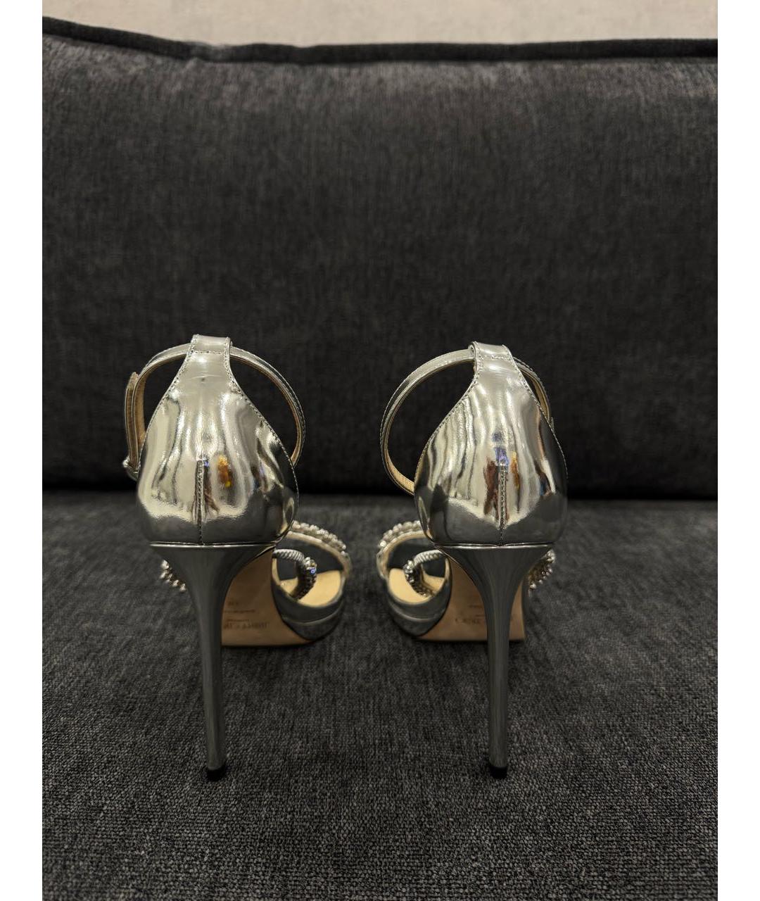 JIMMY CHOO Серебряные кожаные босоножки, фото 4