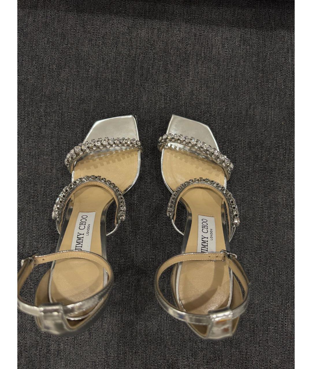 JIMMY CHOO Серебряные кожаные босоножки, фото 3