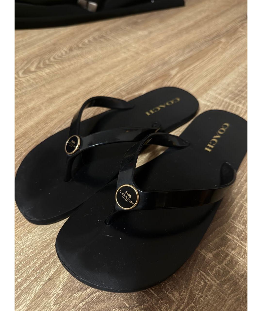 COACH Черные резиновые шлепанцы, фото 2