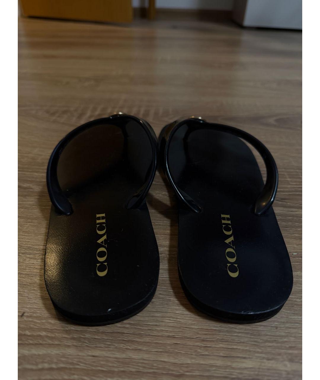 COACH Черные резиновые шлепанцы, фото 4