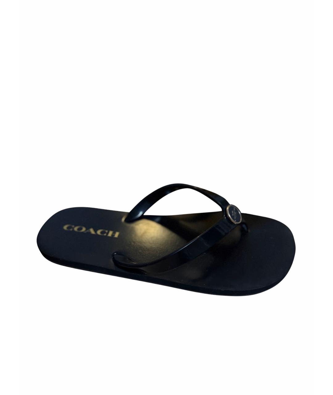 COACH Черные резиновые шлепанцы, фото 5