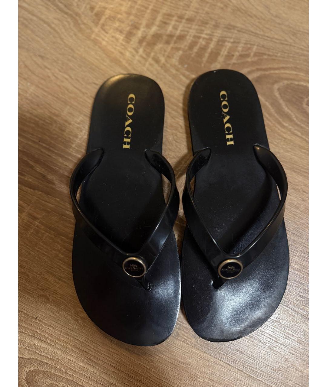 COACH Черные резиновые шлепанцы, фото 3