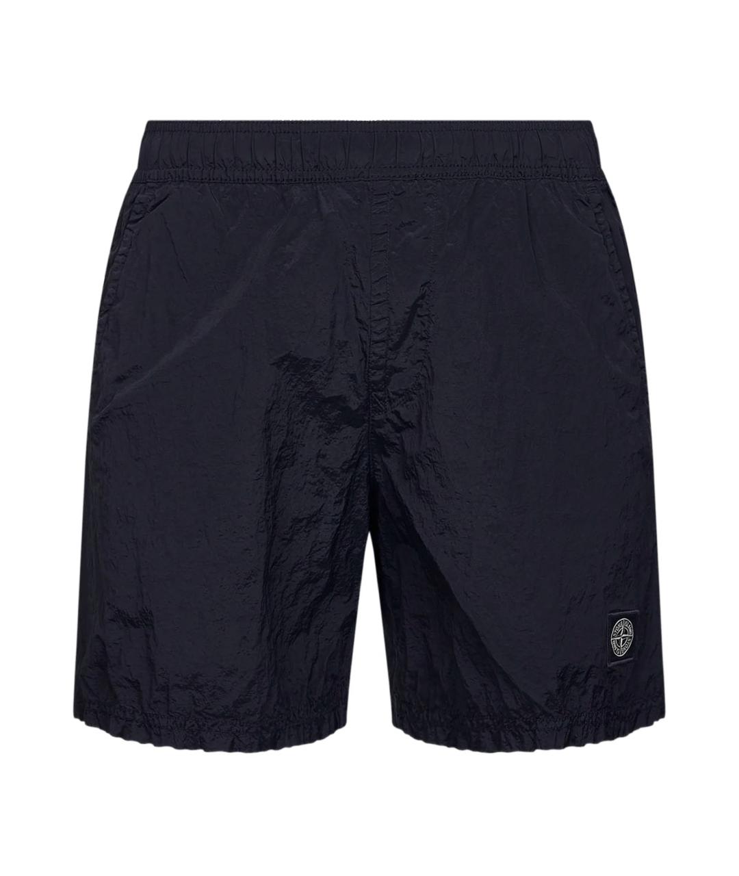 STONE ISLAND Темно-синие полиамидовые шорты, фото 1