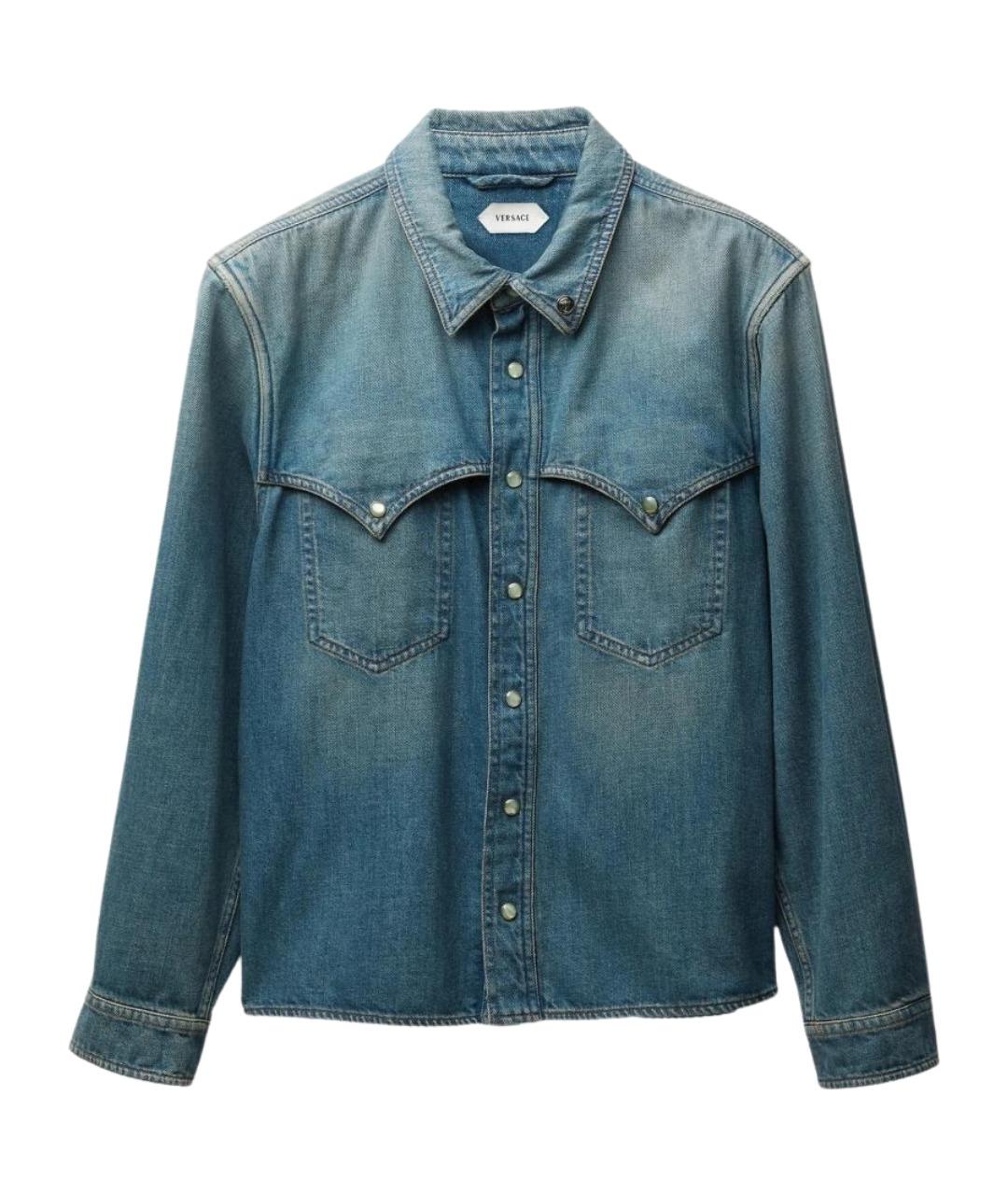 VERSACE Синяя хлопковая кэжуал рубашка, фото 1