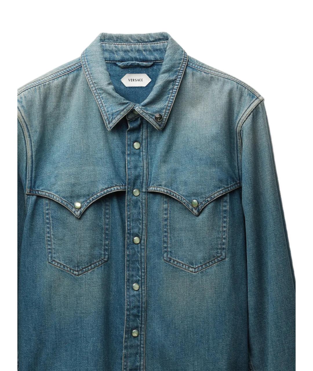 VERSACE Синяя хлопковая кэжуал рубашка, фото 2