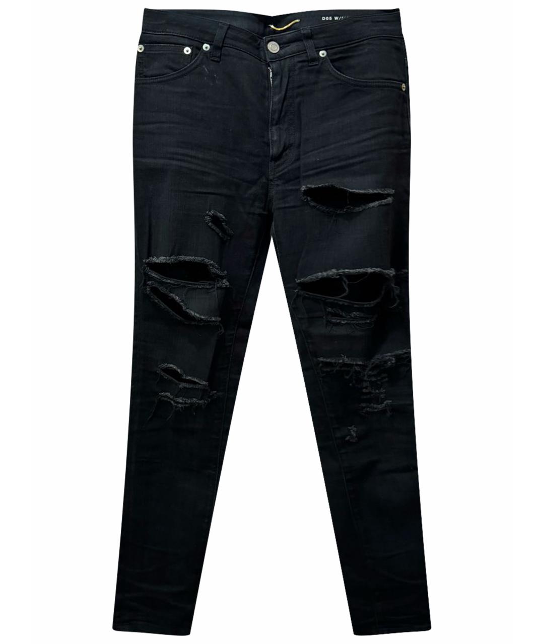 SAINT LAURENT Черные хлопко-эластановые джинсы слим, фото 1