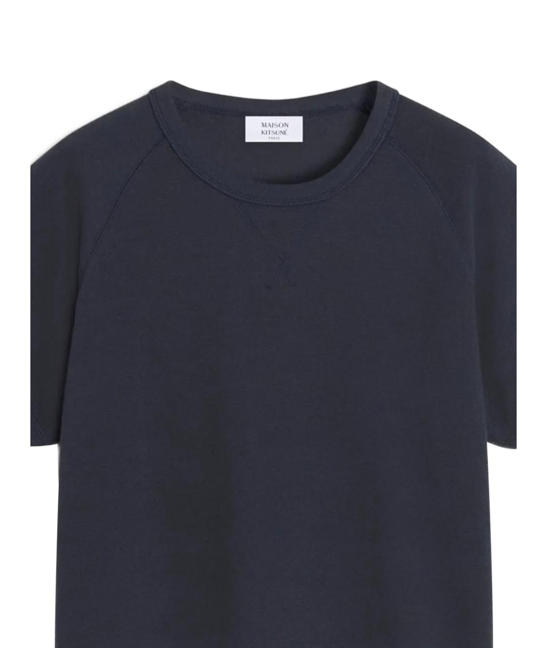 MAISON KITSUNE Темно-синяя хлопковая футболка, фото 2