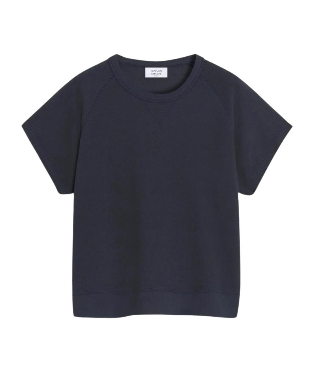 MAISON KITSUNE Темно-синяя хлопковая футболка, фото 1
