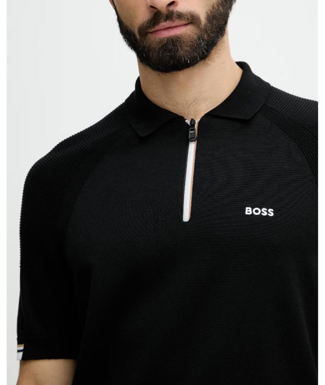 HUGO BOSS Черное хлопковое поло с коротким рукавом, фото 3