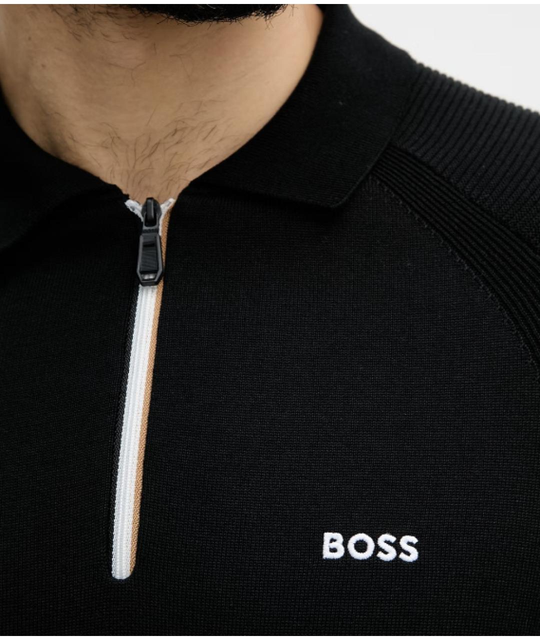 HUGO BOSS Черное хлопковое поло с коротким рукавом, фото 4