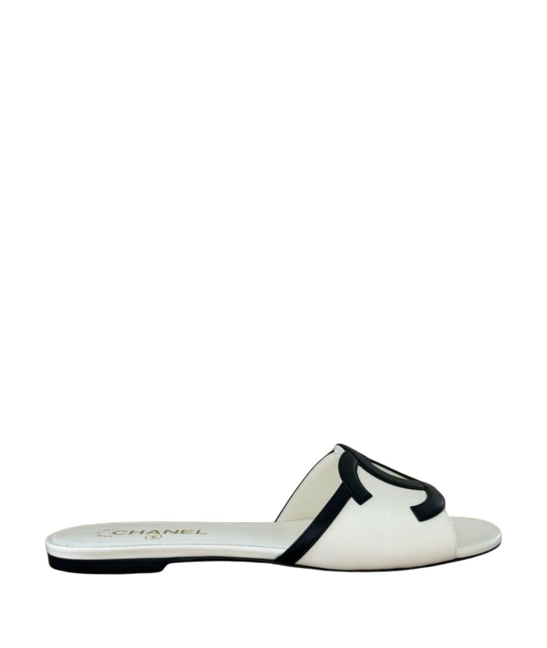 CHANEL Белые кожаные шлепанцы, фото 1