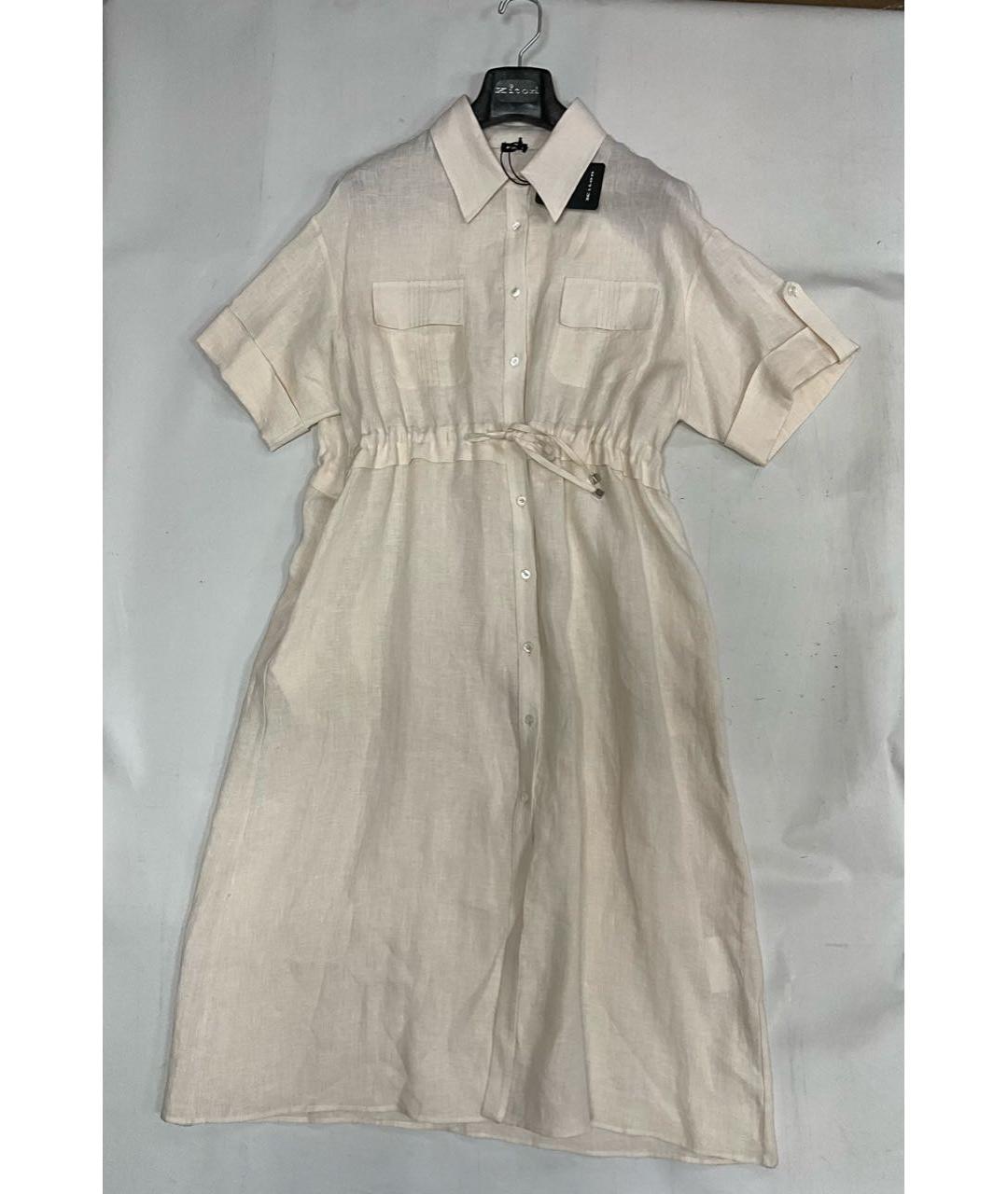 KITON Бежевое льняное повседневное платье, фото 9