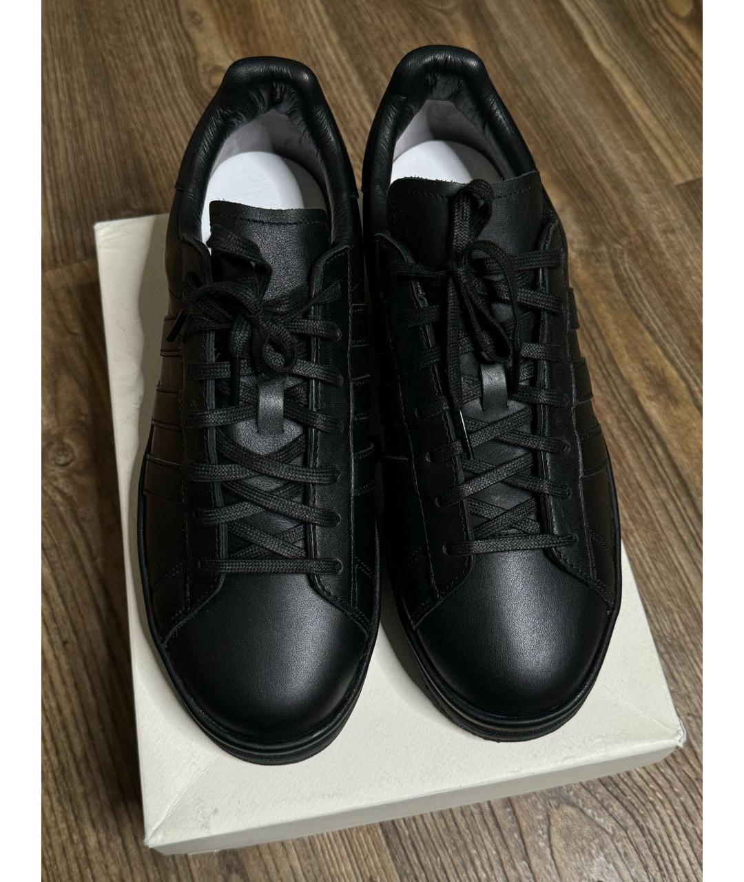 Y-3 Черные кожаные низкие кроссовки / кеды, фото 3